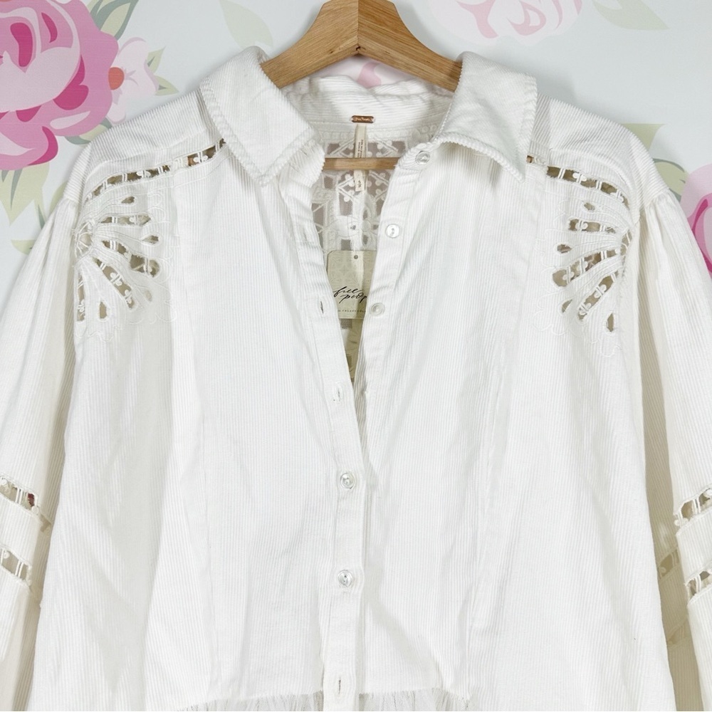 NEW Free People Bud Baby Maxi Floral Embroidered Tulle White Swan Top M - Picture 5 of 13